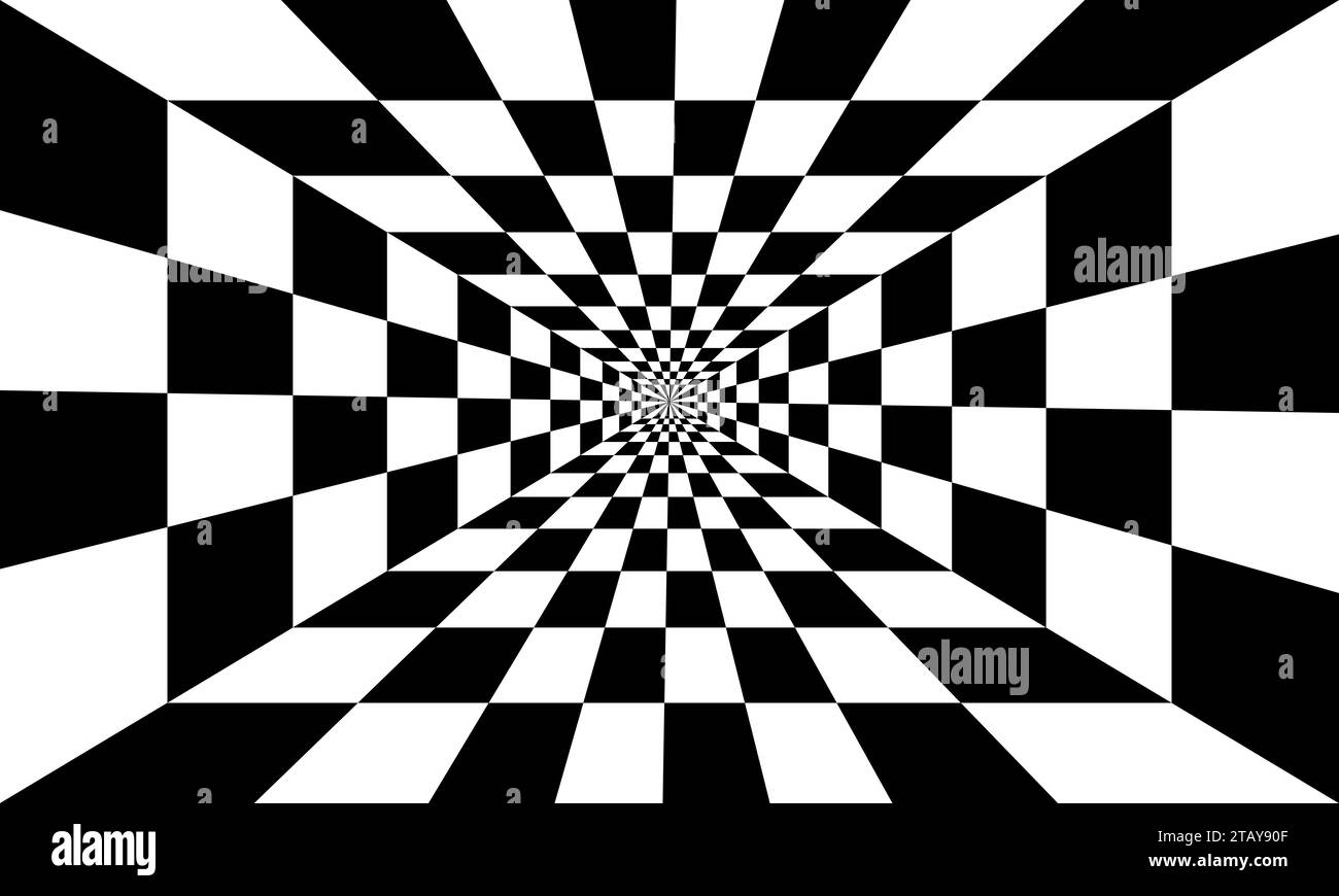 black and white optical illusion checked background Stock Vector