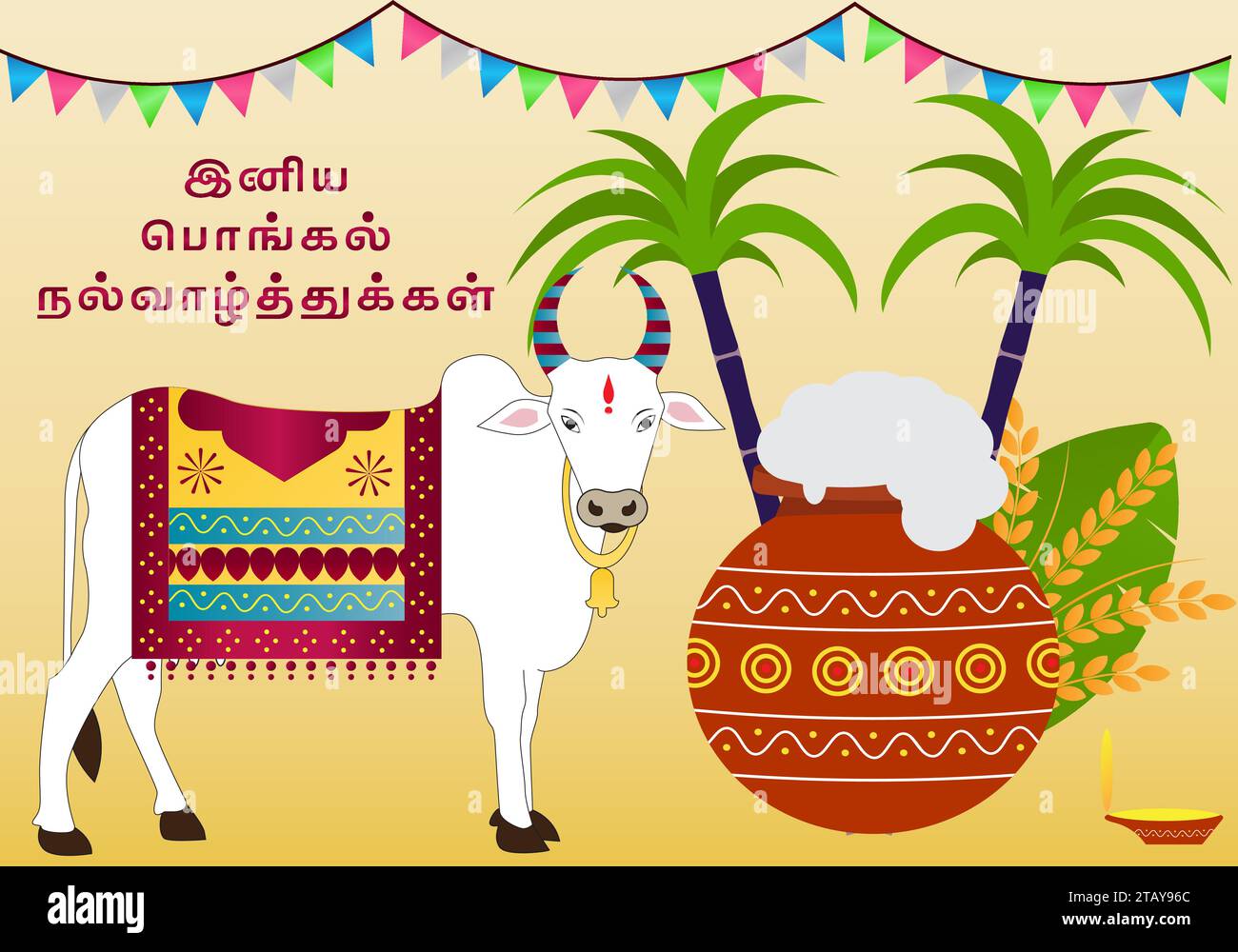 Vector illustration of  Happy Pongal , a Harvest festival celebrating in Tamil Nadu India Stock Vector