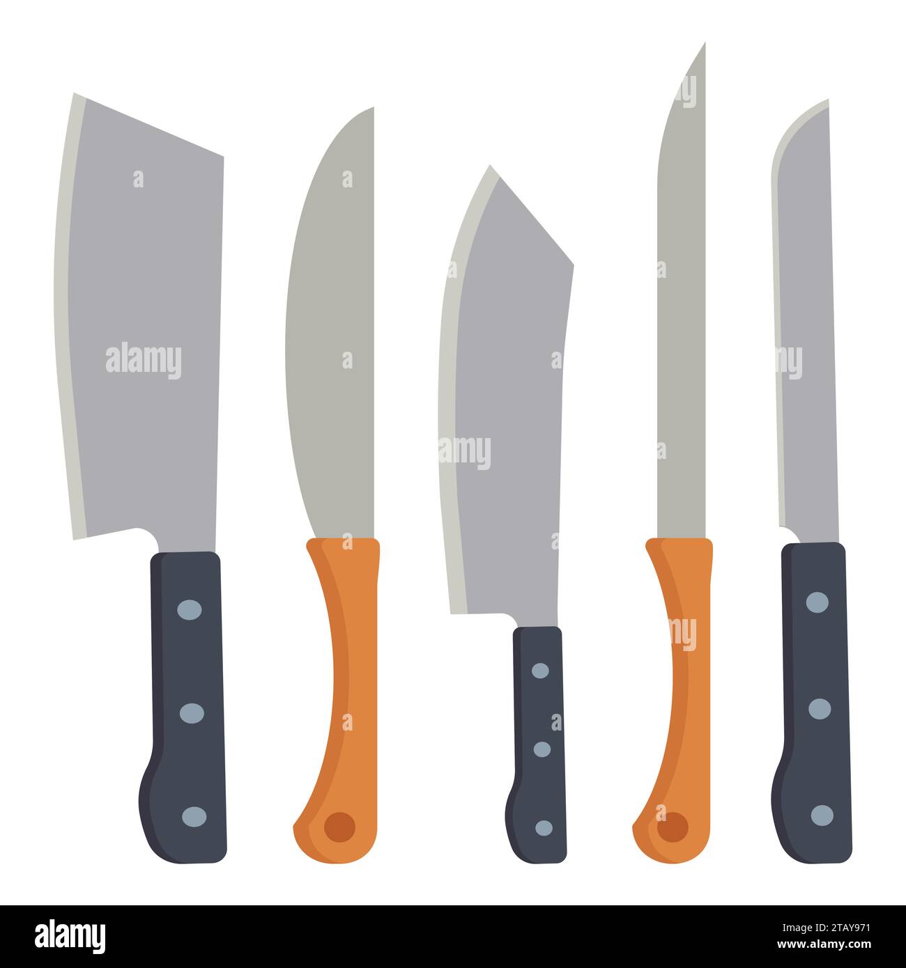 Set of different kind of knives isolated on white background. Kitchen knife in flat style, Utensils for cooking. Kitchenware vector illustration Stock Vector