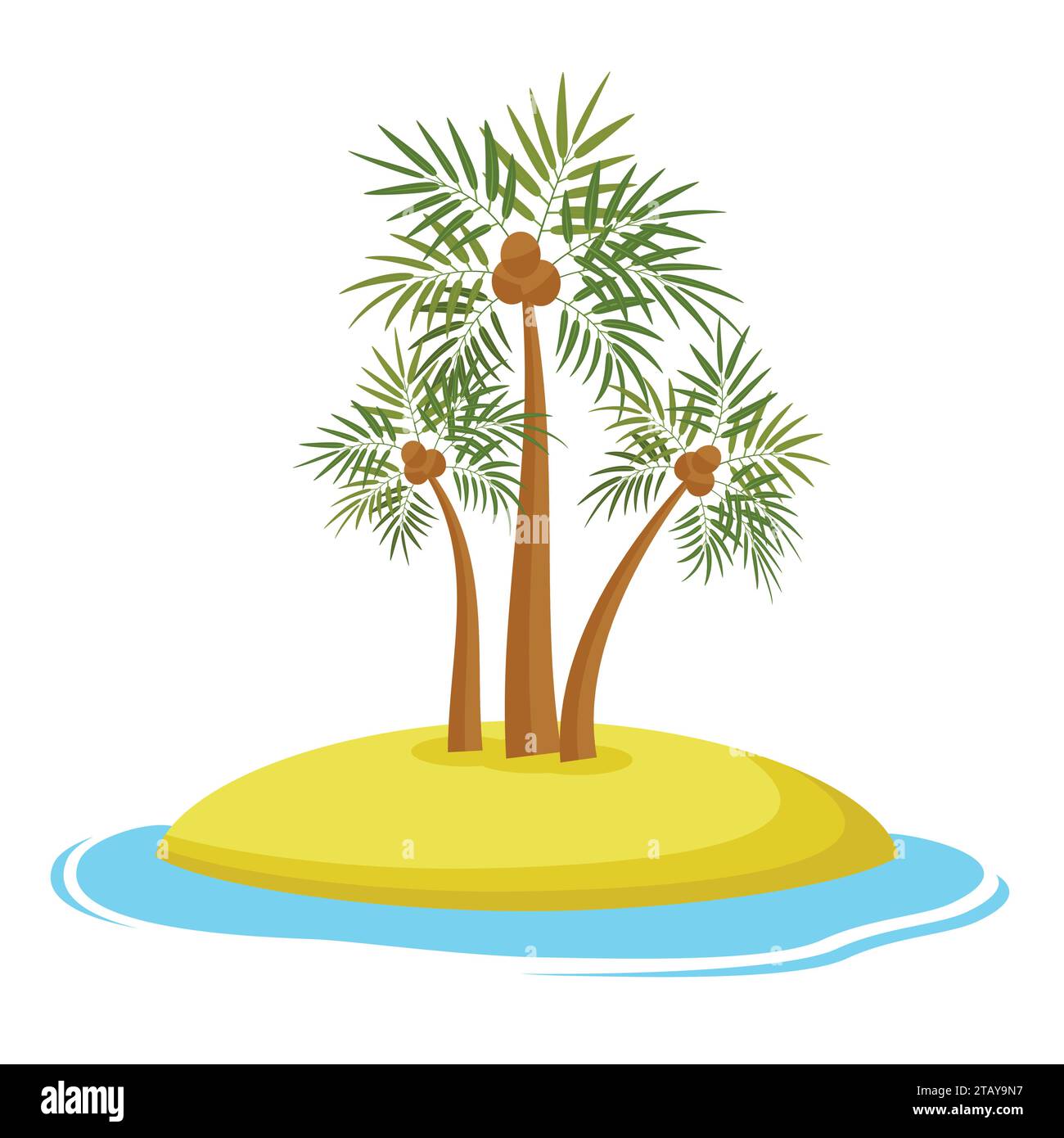 Island with coconut palm trees isolaed on white background, Summer ...