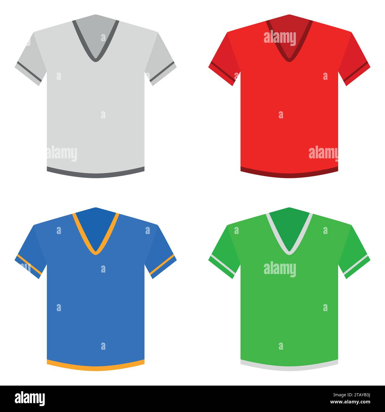 Classic t-shirts set in flat style. Shirts colored templates icons isolated on white background. Clothes vector illustration Stock Vector