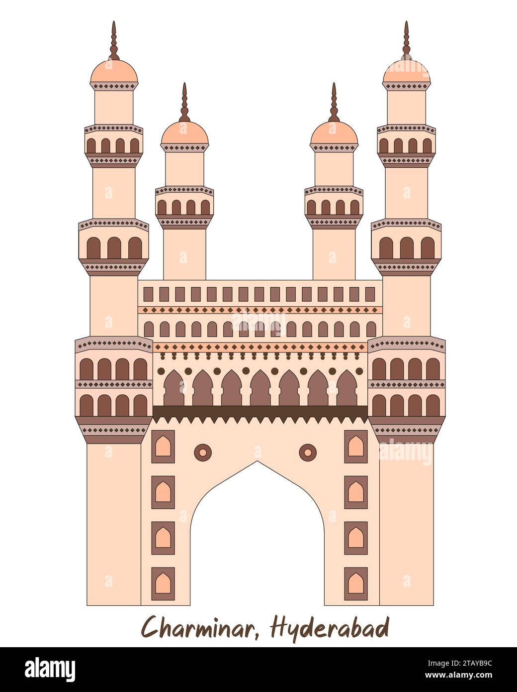 Vector illustration of Charminar , Charminar is a mosque and monument located in Hyderabad, Telangana, India. Stock Vector