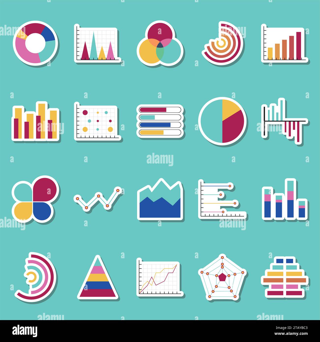 Business Data Graphs Stickers Icons Financial And Marketing Charts