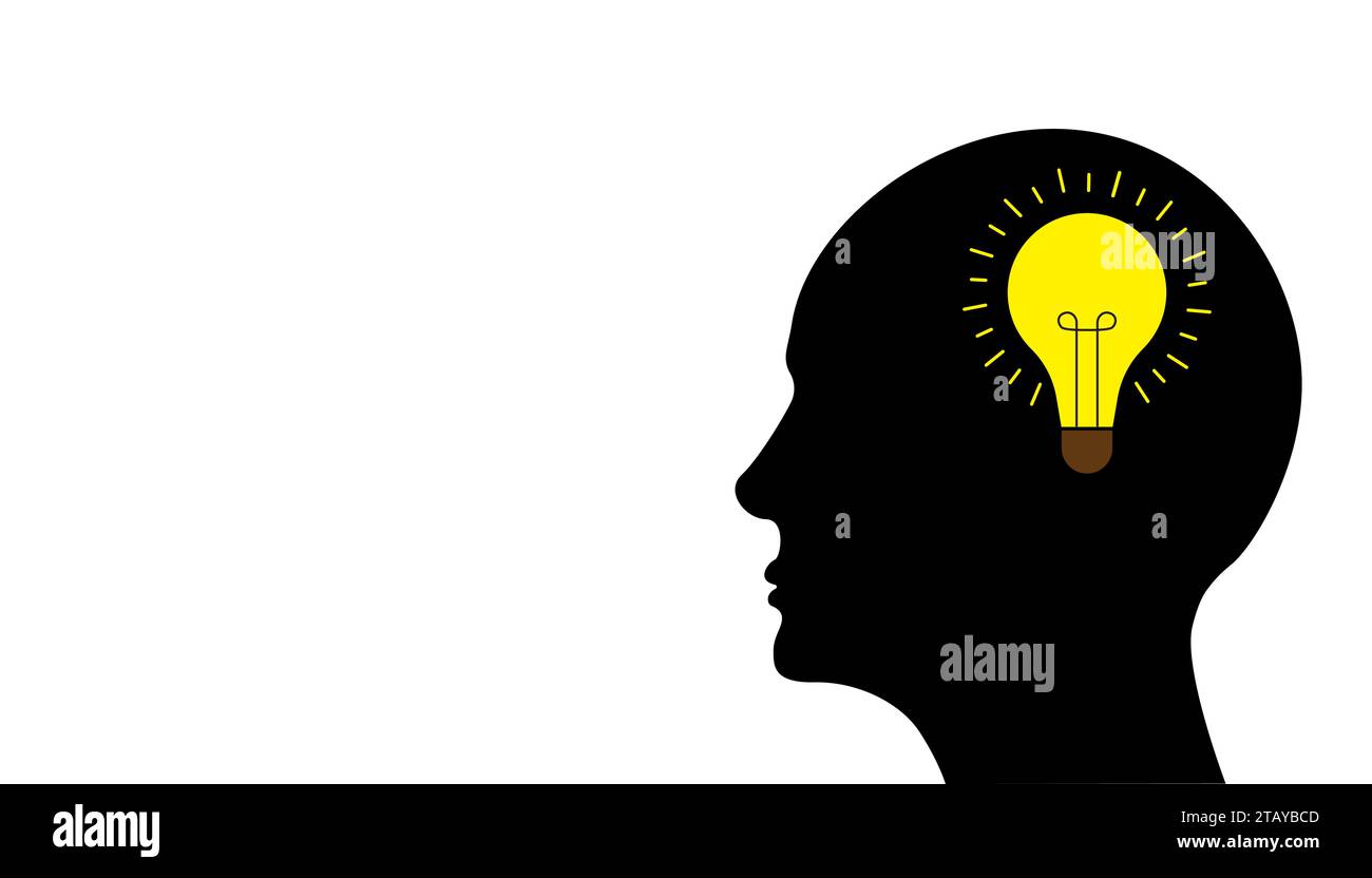 silhouette of Human head with light bulb Stock Vector