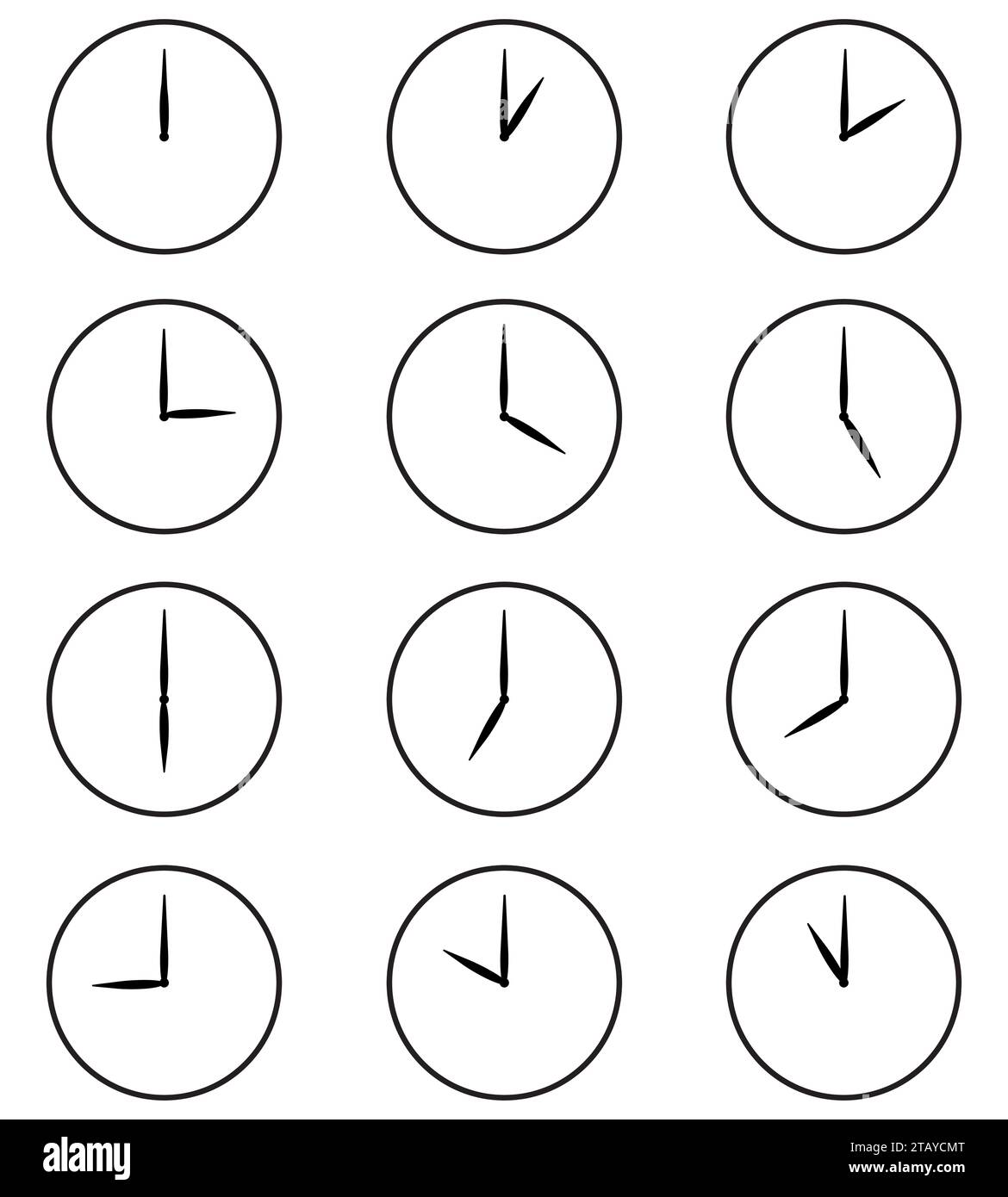 Vector illustration of set of clock showing time from 1 to 12 stock