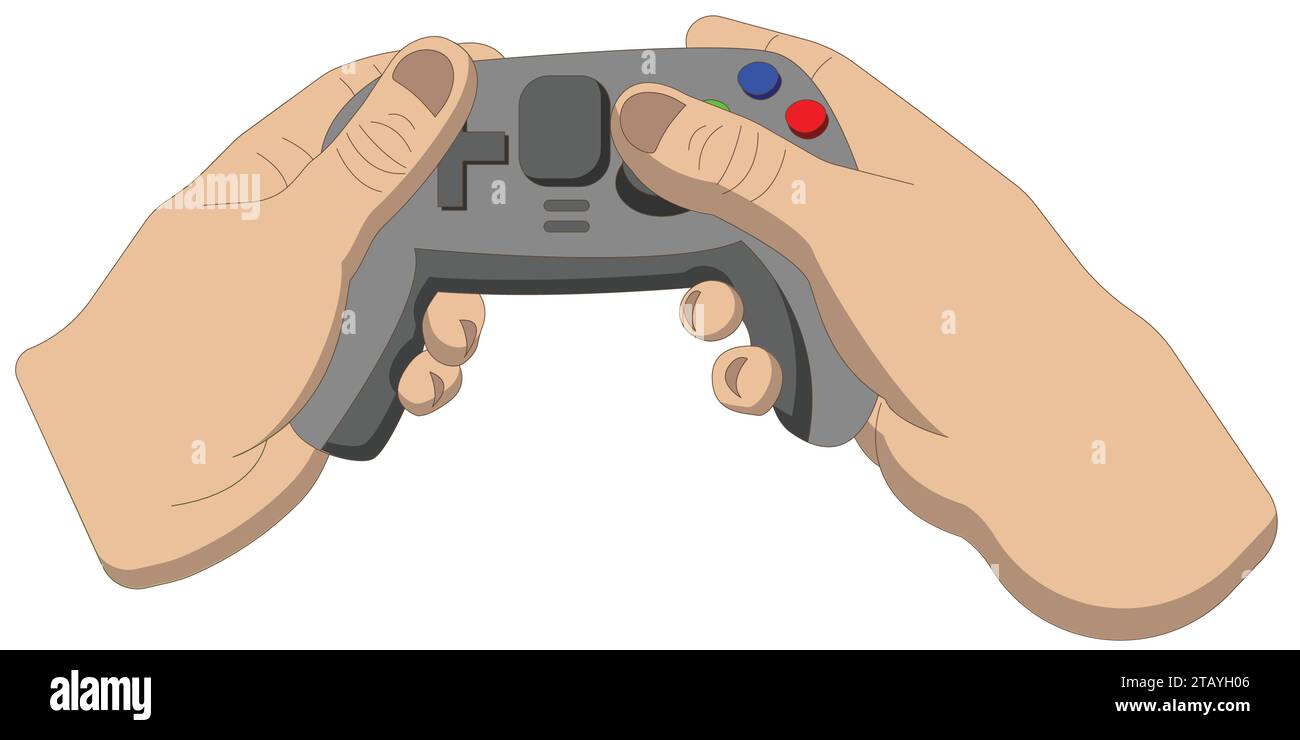 Cartoon style Video Game Joypad or controller in a persons hand.  Gaming concept Stock Vector