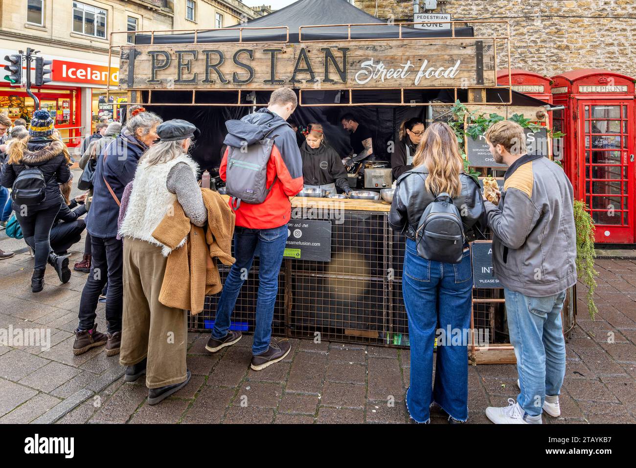Persian street food stall at Frome Christmas Sunday Market in Frome