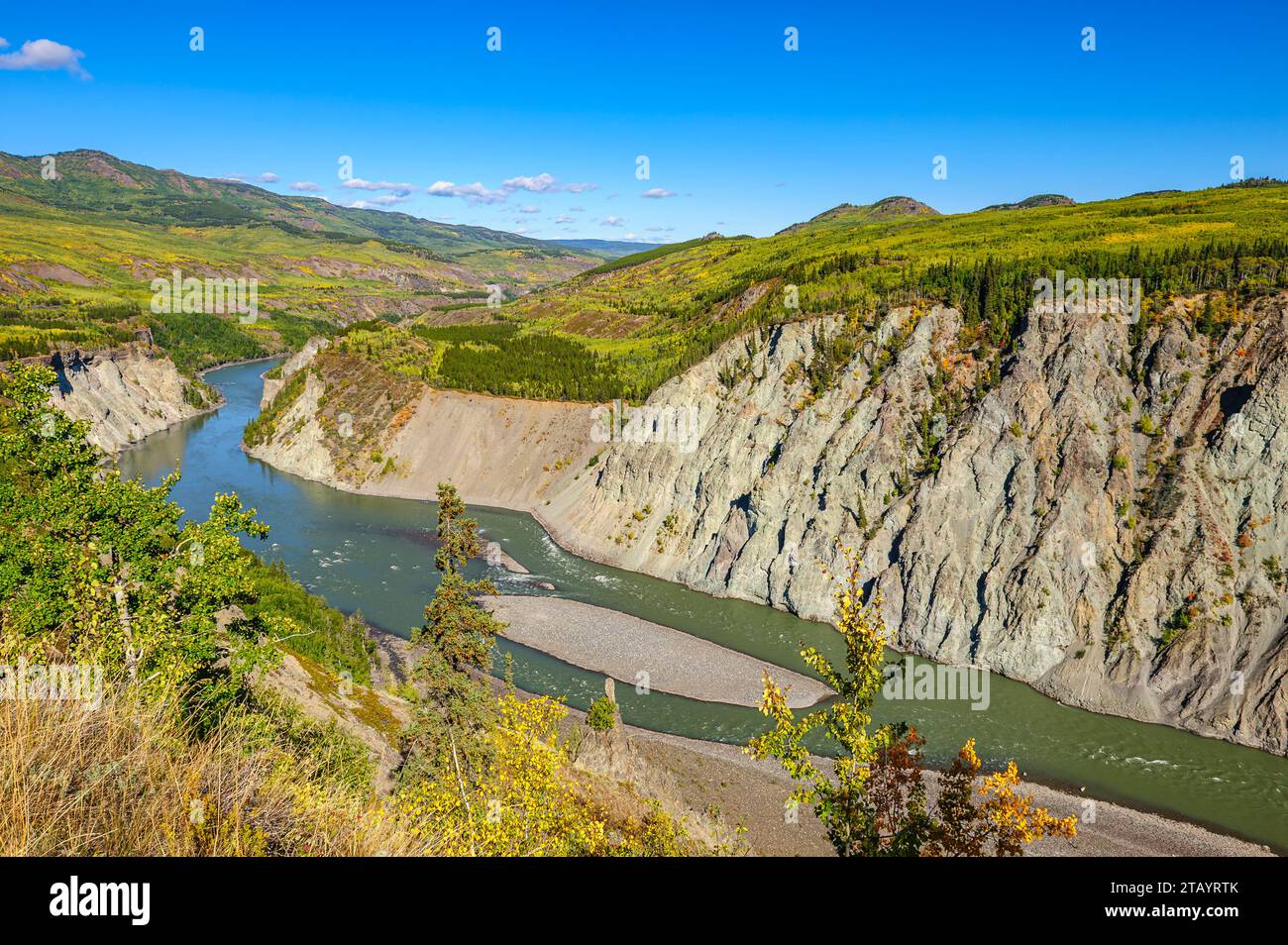 A large gravel bar in the Stikine River near Telegraph Creek, British