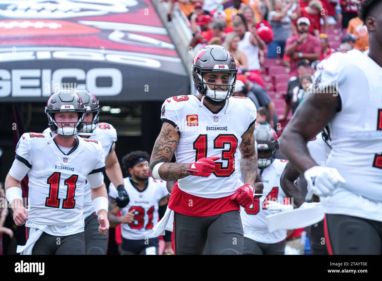 Tampa Bay, Florida, USA, December 3, 2023, Tampa Bay Buccaneers players Mike Evans #13 and John Wolford #11 enters the stadium at Raymond James Stadium. (Photo Credit: Marty Jean-Louis/Alamy Live News Stock Photo