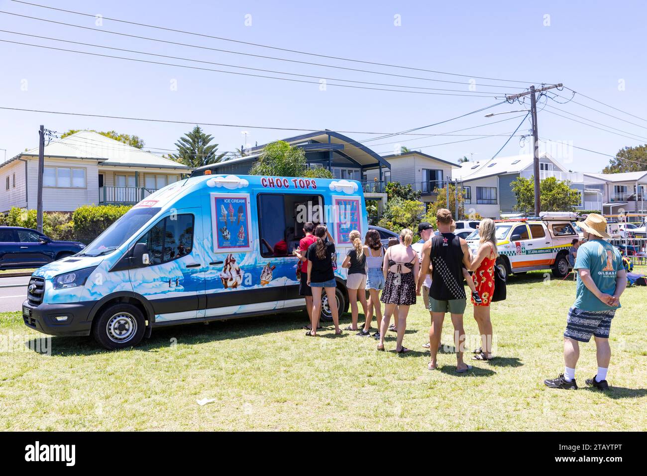 Ice cream van Sydney Australia people queue to buy an ice cream on a hot December day in 2023