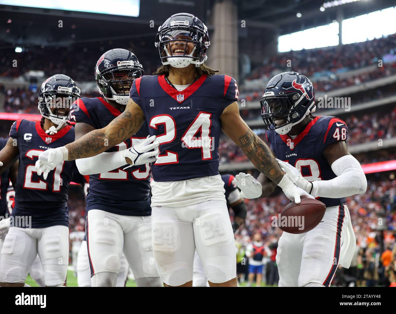 December 3, 2023: Texans cornerback Derek Stingley Jr. (24) celebrates after intercepting a pass