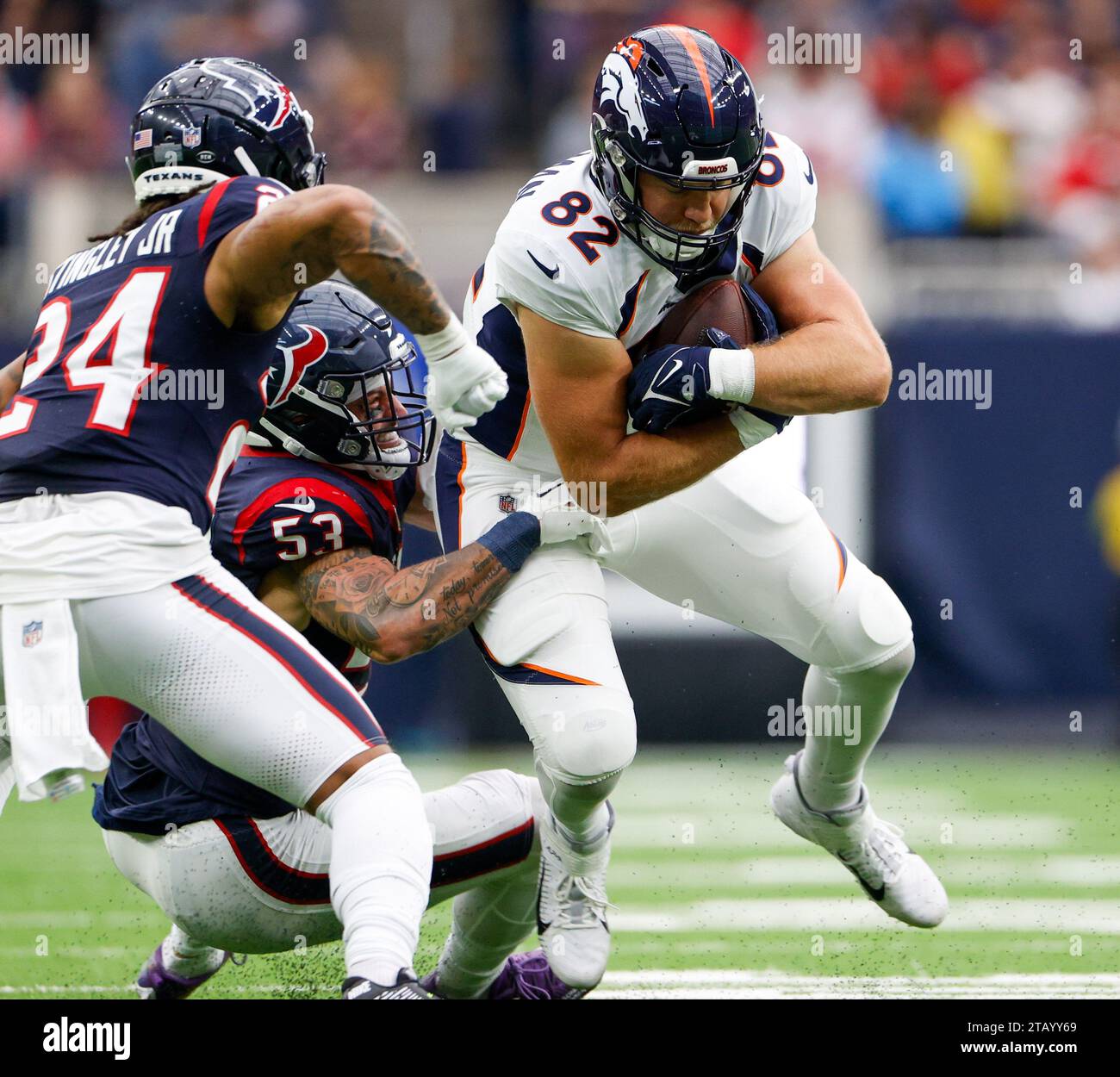 December 3, 2023: Texans linebacker Blake Cashman (53) tackles Broncos ...