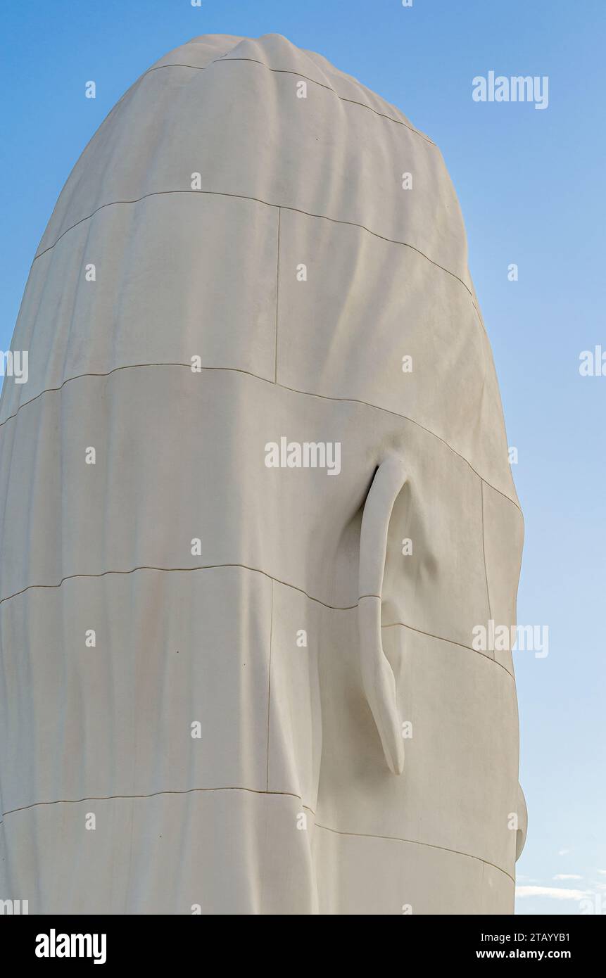MADRID, SPAIN - SEPTEMBER 15, 2019: Sculpture "Julia" made of polyester resin and white marble powder by the artist Jaume Plensa, located since 2018 i Stock Photo