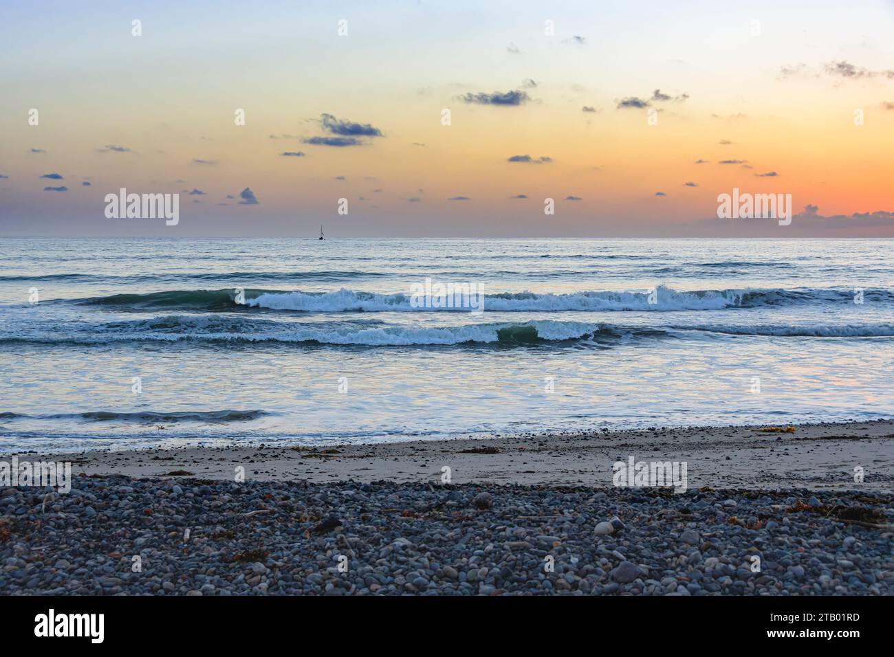 Sunset on Poche Beach, San Clemente, California, United States Stock Photo
