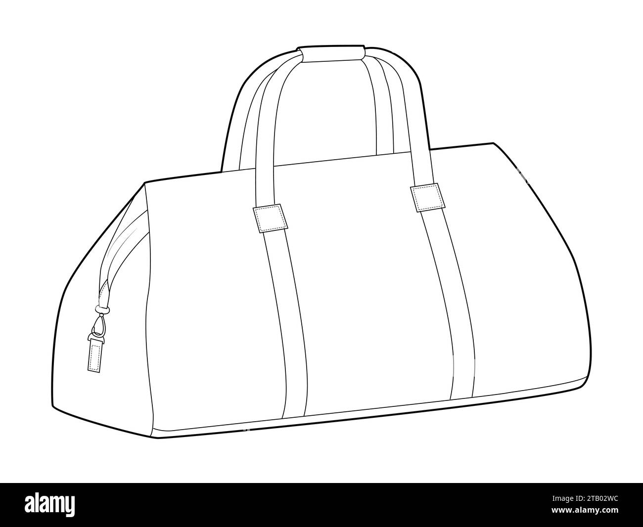 weekender bowling silhouette bag fashion accessory technical illustration vector satchel front 3 4 view for men women unisex style flat handbag cad mockup sketch outline isolated 2TB02WC