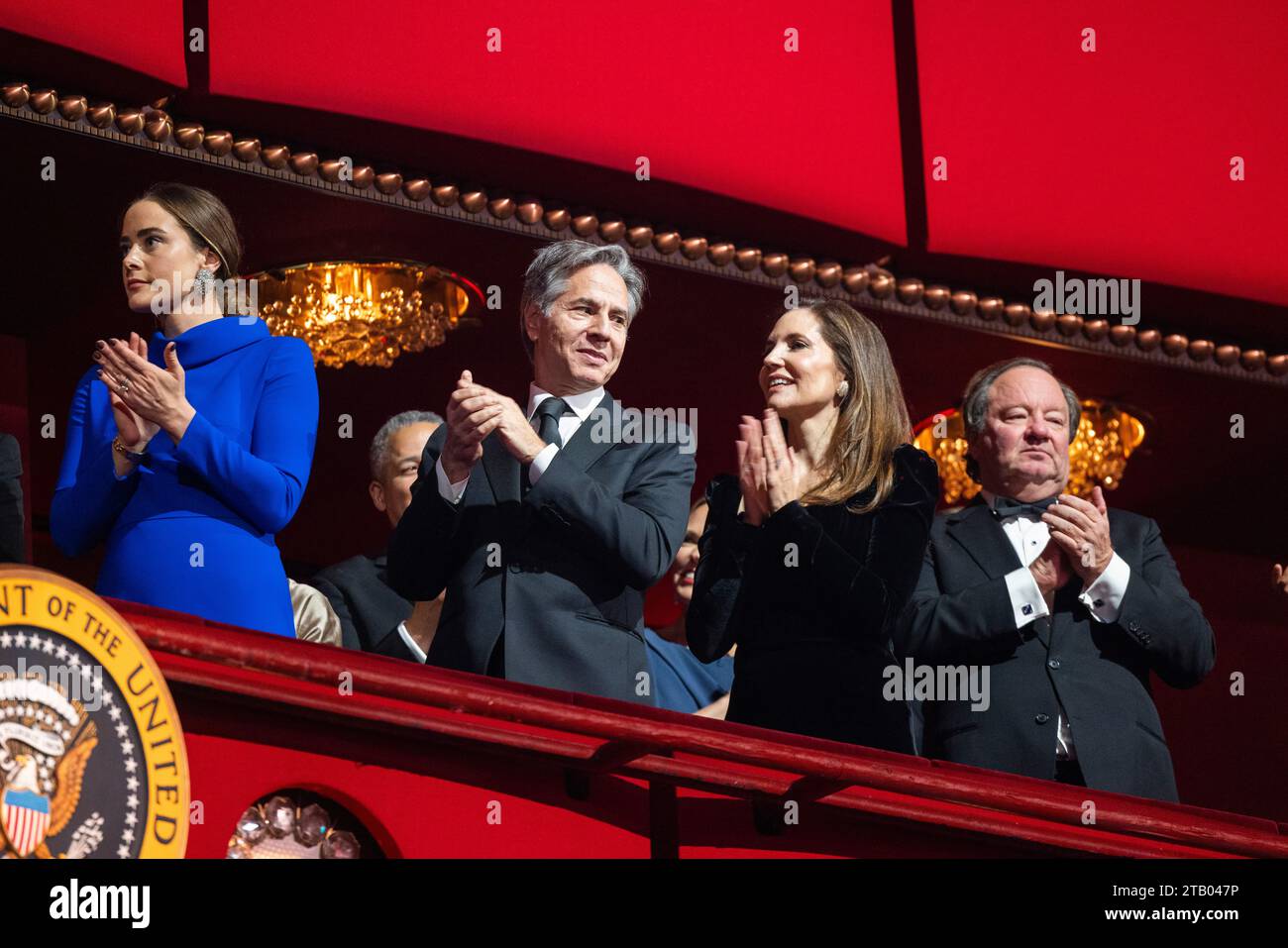 Washington, United States. 03rd Dec, 2023. US Secretary of State Antony Blinken (C-L) and his wife, Evan Ryan (C-R), attend the 2023 Kennedy Center Honors at the Kennedy Center in Washington, DC, USA, 03 December 2023. Recipients of the 46th Kennedy Center Honors for lifetime artistic achievement include actor and comedian Billy Crystal, soprano Renee Fleming, British singer-songwriter Barry Gibb, singer and actress Queen Latifah, and singer Dionne Warwick. Credit: Sipa USA/Alamy Live News Stock Photo