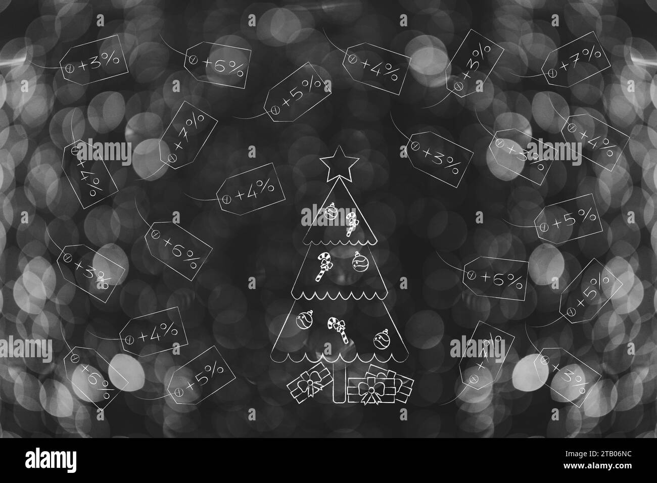 inflation at Christmas time conceptual image, xmas tree with presents