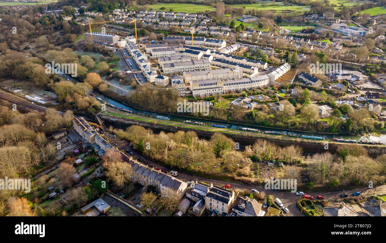 Aerial drone view of Holburne Park, built on the old M.O.D. site on the