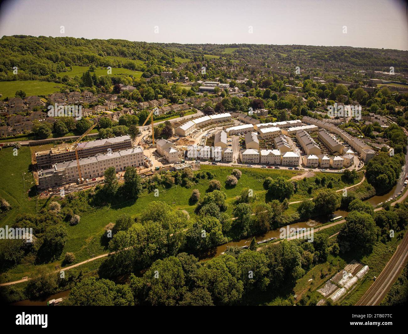 Aerial drone view of Holburne Park, built on the old M.O.D. site on the