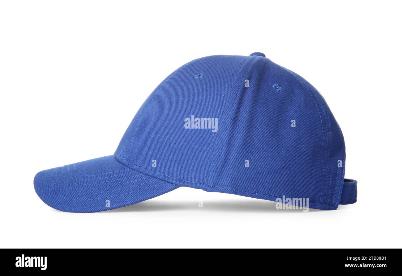 Stylish blue baseball cap isolated on white Stock Photo - Alamy