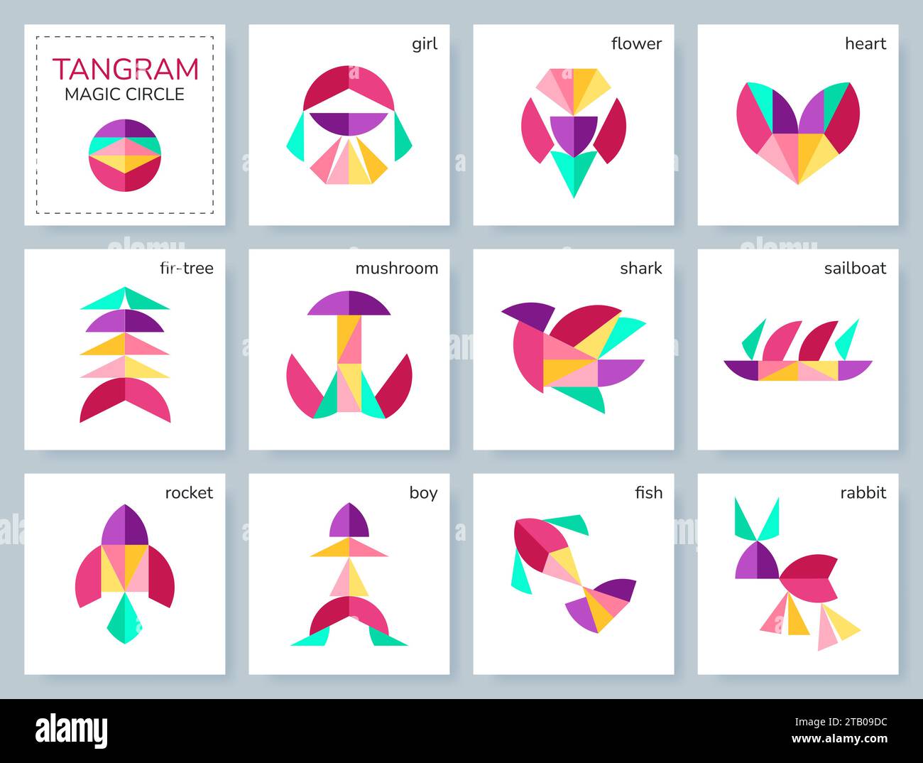 Tangram puzzle. Vector set with various objects. Stock Vector
