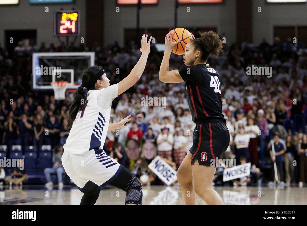 Stanford forward Courtney Ogden (40) controls the ball while pressured