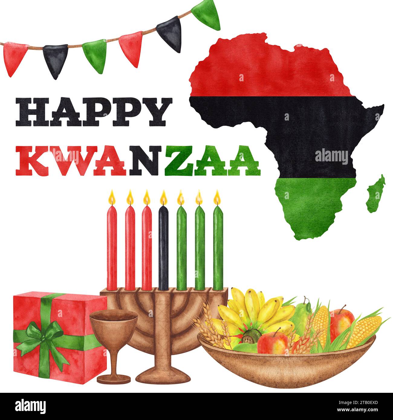 Kwanzaa. African-American holiday. Kinara, seven burning candles, red ...
