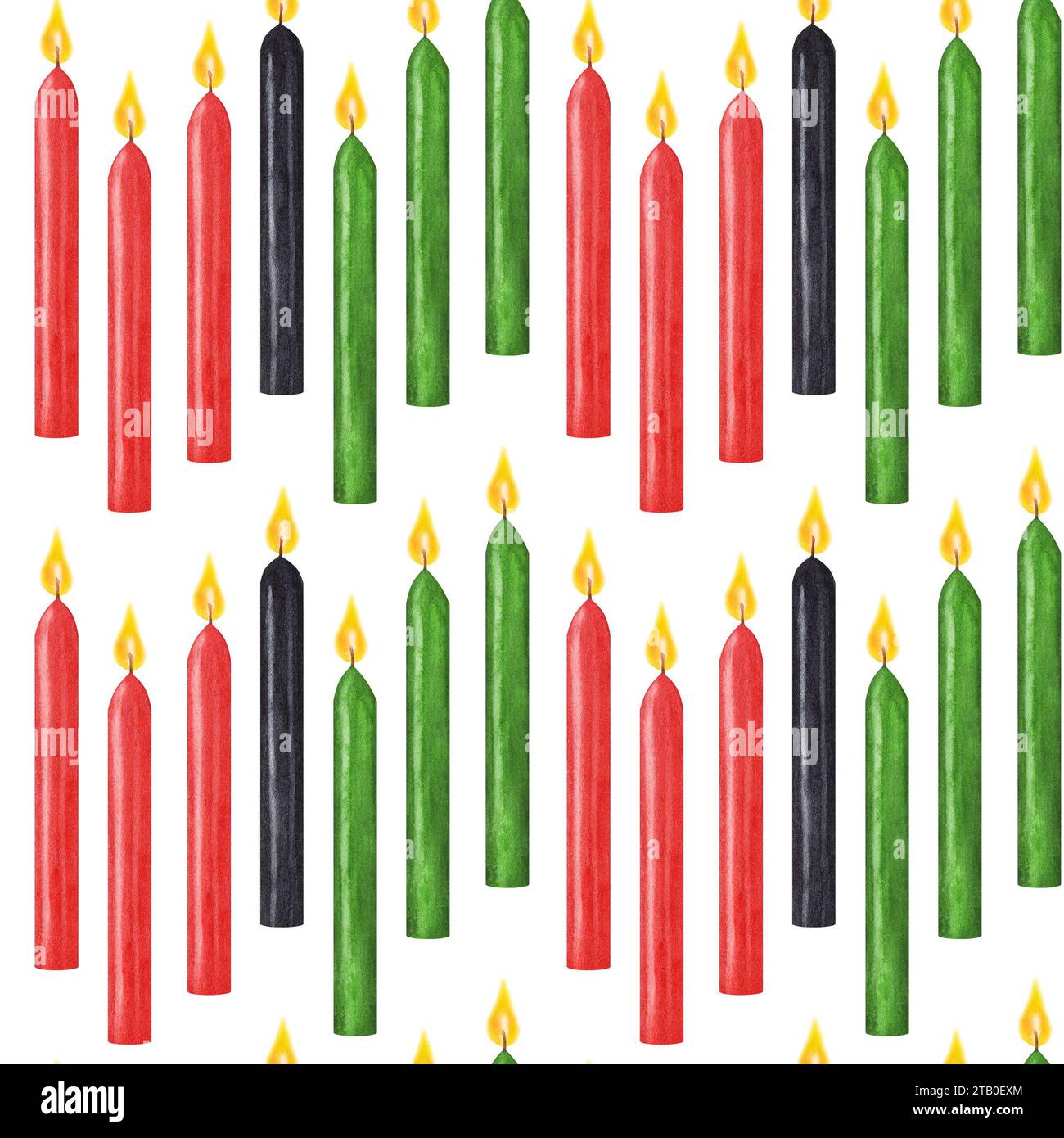 Kwanzaa seamless pattern seven burning candles, red black green for