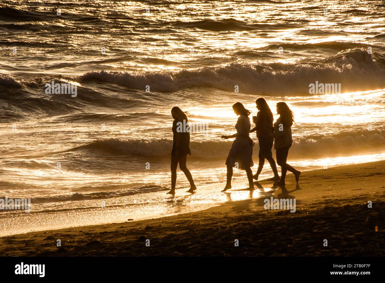 Silhouettes on the beach at sunset in Venice Beach, California, USA, Pacific Coast. Stock Photo