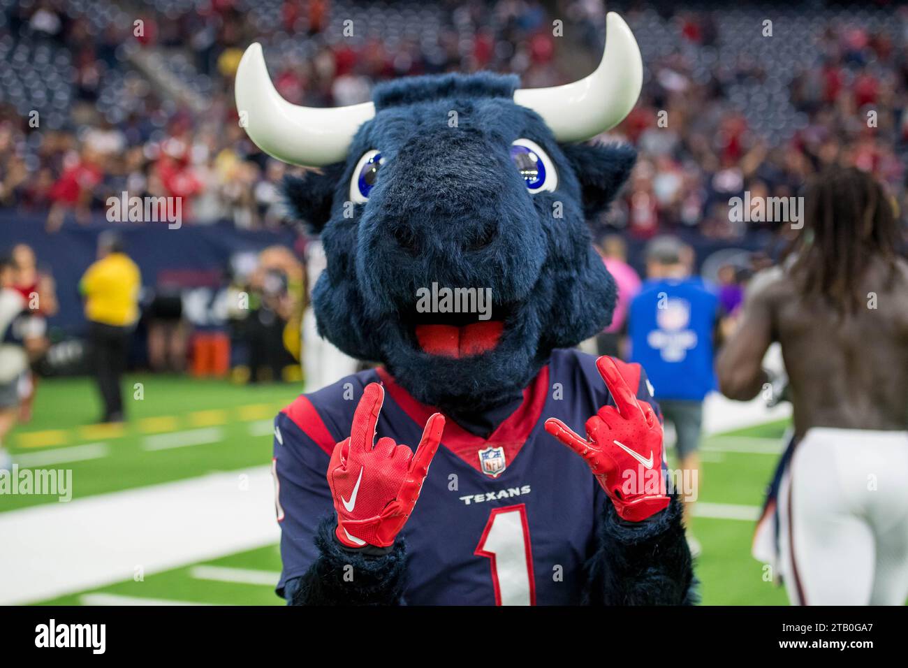 Houston, TX, USA. 3rd Dec, 2023. Houston Texans mascot Toro celebrates a win after a game between the Denver Broncos and the Houston Texans in Houston, TX. Trask Smith/CSM (Credit Image: © Trask Smith/Cal Sport Media). Credit: csm/Alamy Live News Stock Photo