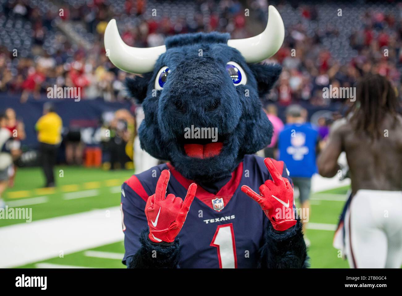 Houston, TX, USA. 3rd Dec, 2023. Houston Texans mascot Toro celebrates a win after a game between the Denver Broncos and the Houston Texans in Houston, TX. Trask Smith/CSM/Alamy Live News Stock Photo