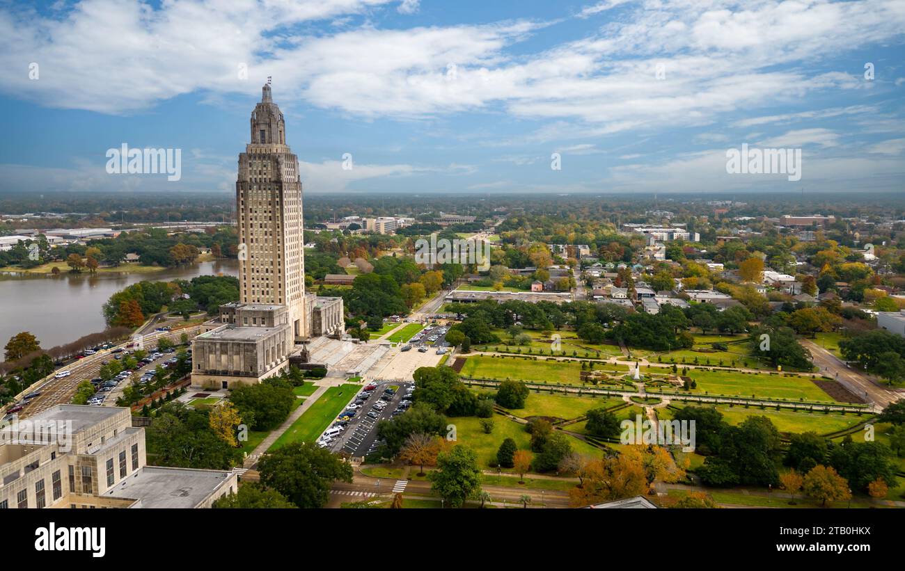Baton Rouge, LA - December 1, 2023: The Louisiana State Capitol Building in Downtown Baton Rouge Stock Photo