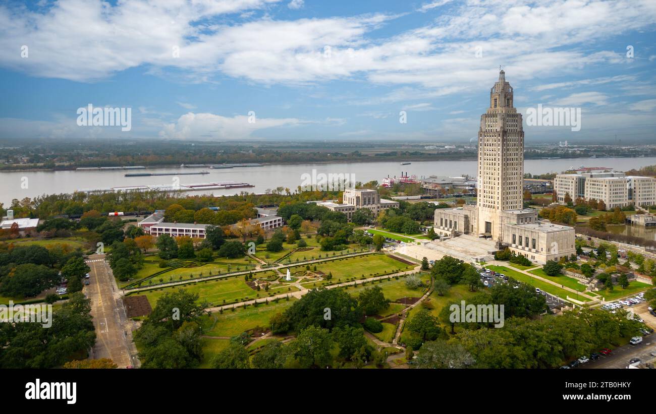 Baton Rouge, LA - December 1, 2023: The Louisiana State Capitol Building in Downtown Baton Rouge Stock Photo