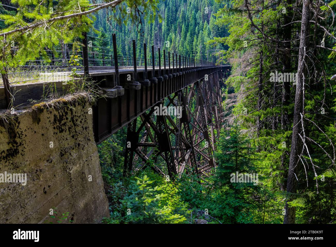 Bear Creek Trestle along Milwaukee Road route, now on Hiawatha Scenic Bike Trail, Montana and Idaho, USA Stock Photo