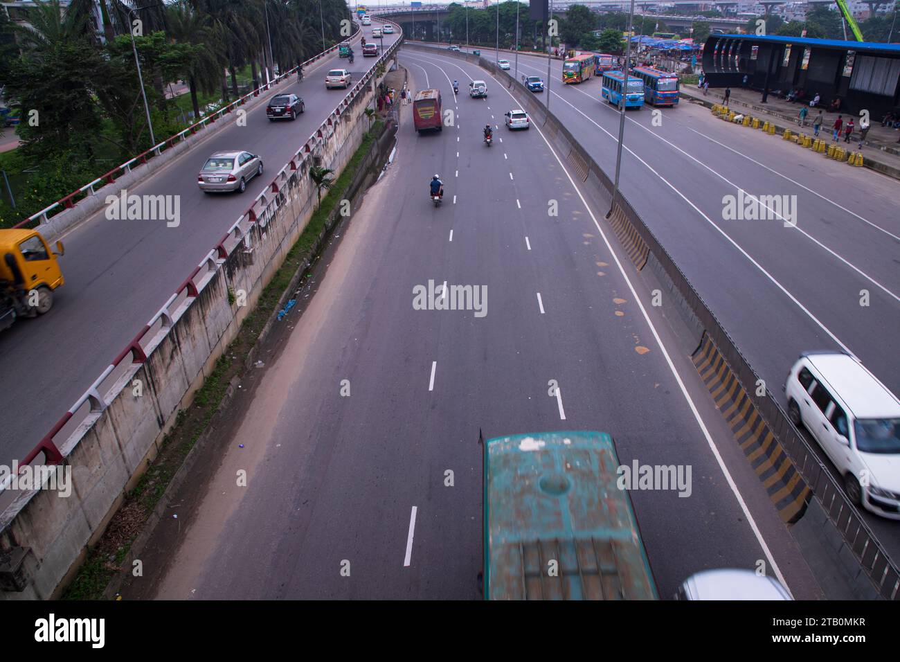 24 August 2023, Dhaka- Bangladesh:  Dhaka city transportation highway Road asphalt  view of Tongi diversion under the Kuril flyover Stock Photo