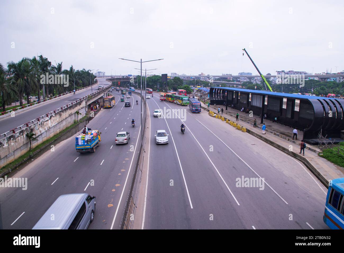 24 August 2023, Dhaka- Bangladesh:  Dhaka city transportation highway Road asphalt  view of Tongi diversion under the Kuril flyover Stock Photo