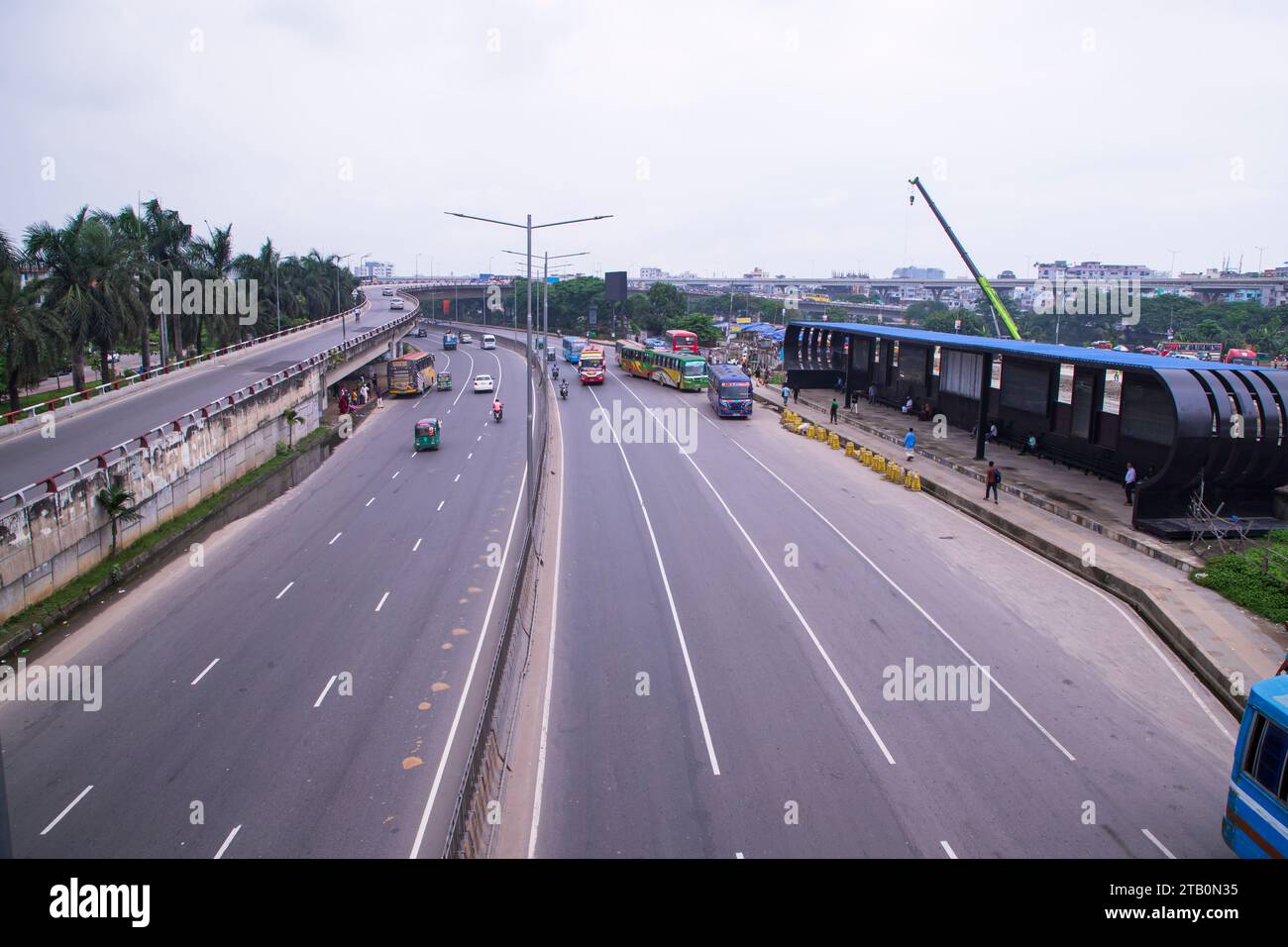 24 August 2023, Dhaka- Bangladesh:  Dhaka city transportation highway Road asphalt  view of Tongi diversion under the Kuril flyover Stock Photo