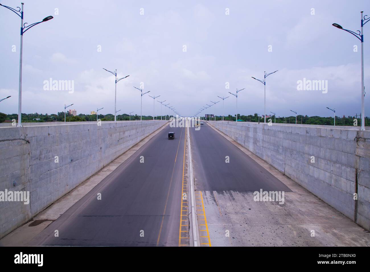 Non-stop Speed way Purbachal expressway road in Dhaka-Bangladesh Stock Photo