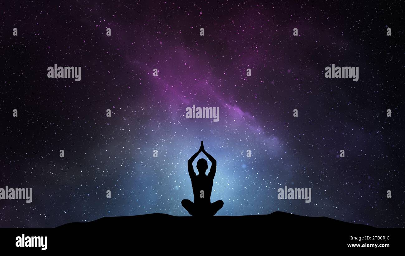 Parvatasana pose of cosmic yoga meditation Stock Photo