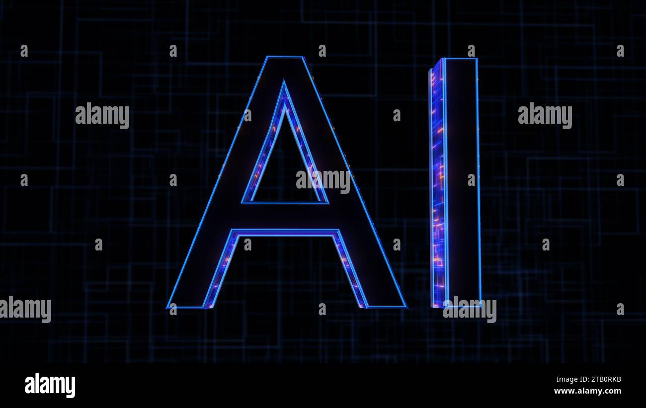 Grid animation with AI word reveal Stock Photo