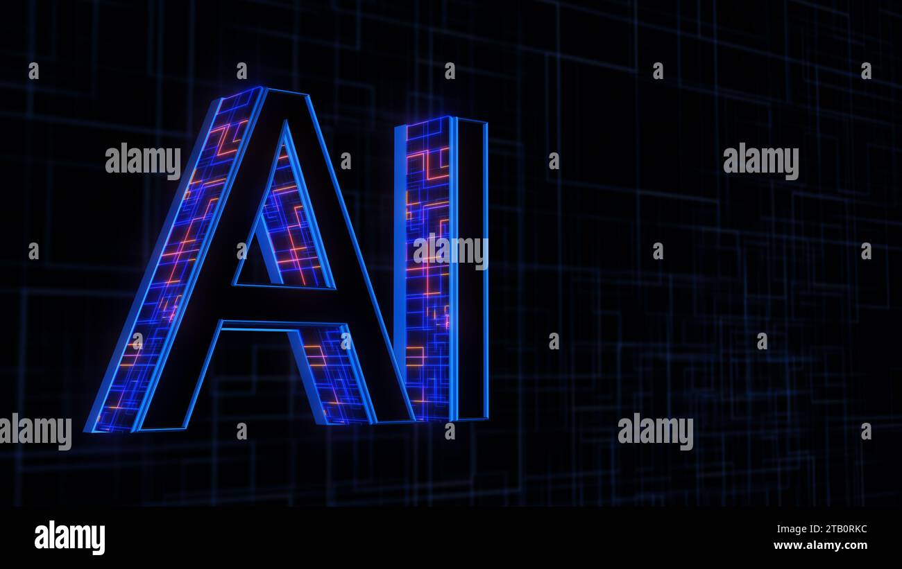 Grid animation with AI word reveal Stock Photo