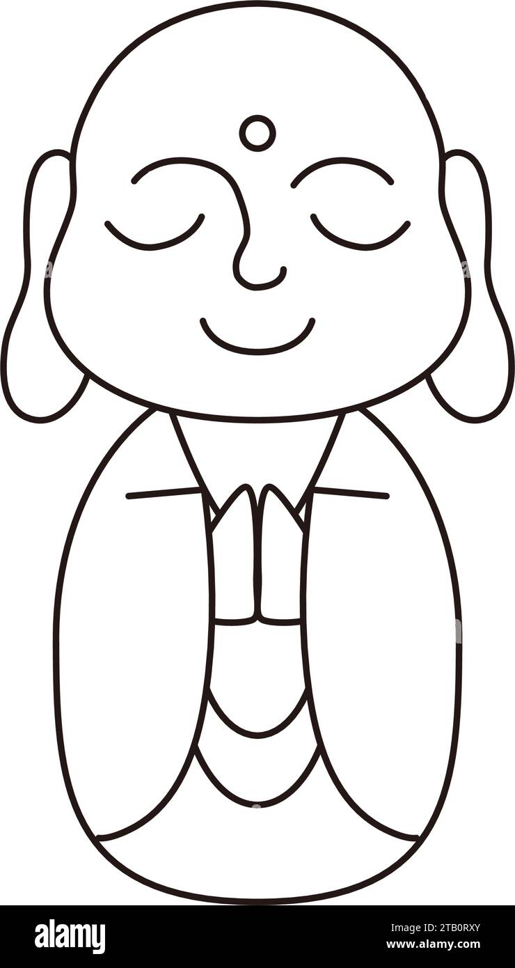 Simple Jizo illustration. Monochrome line drawing. Stone statues