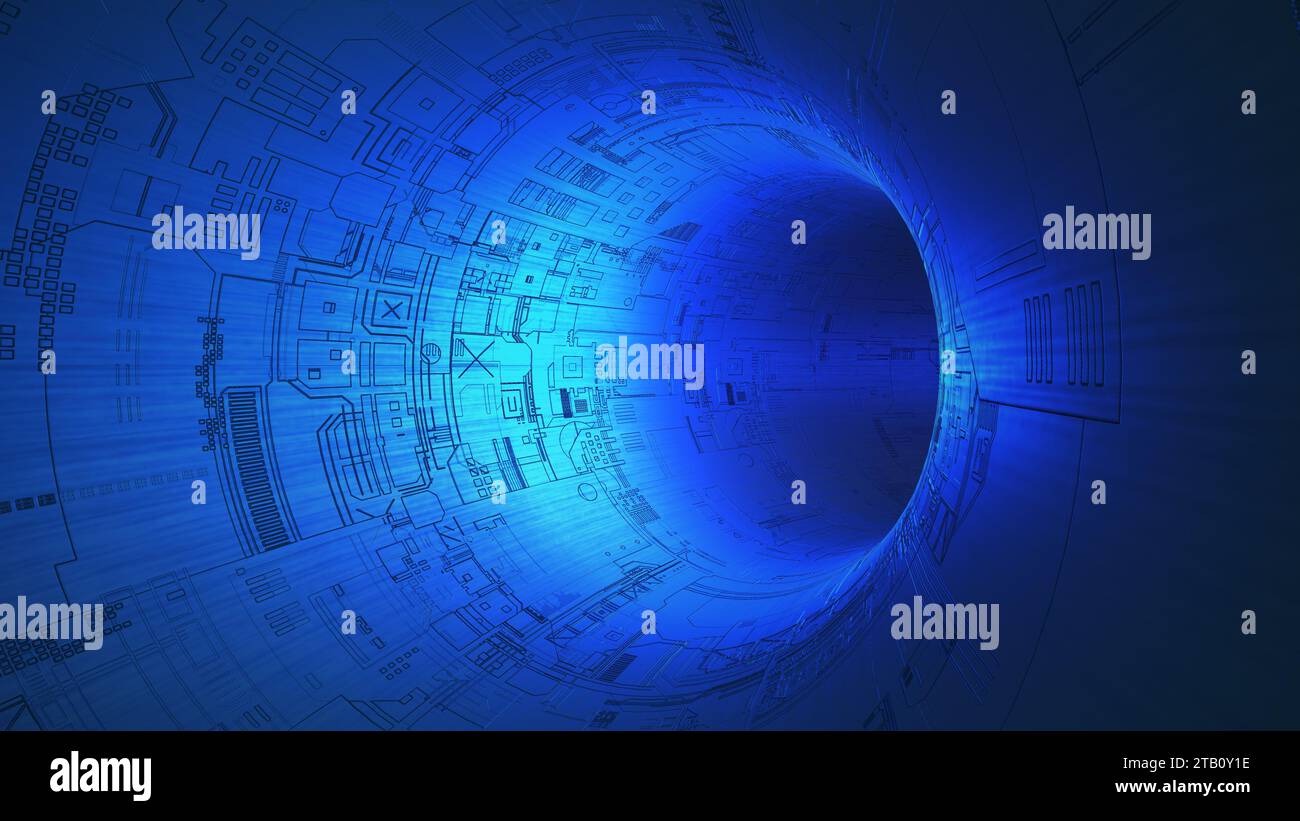 Abstract sci-fi circular tunnel Circuit Board textured background Stock Photo