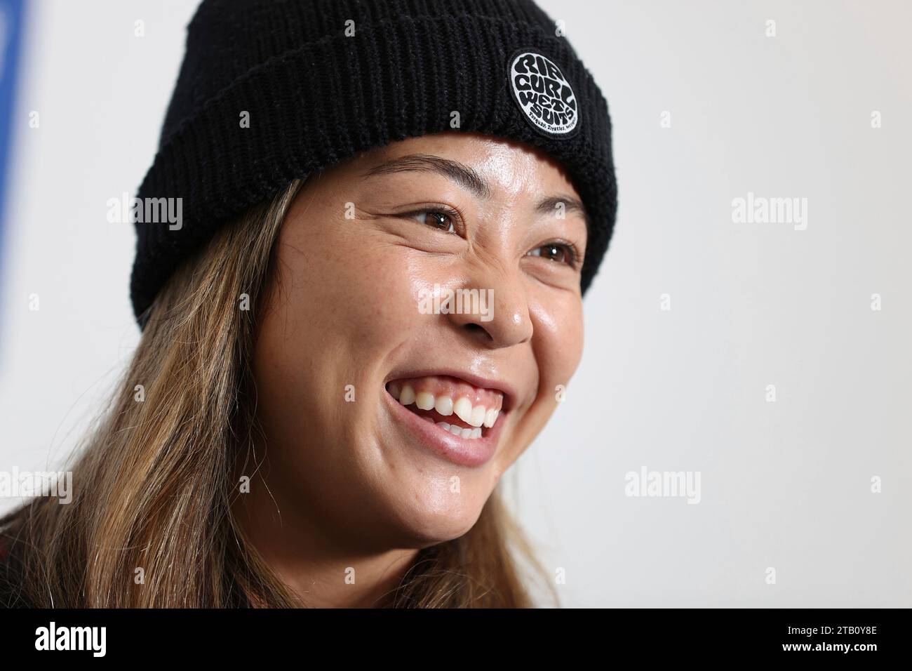 Amuro Tsuzuki, a Japanese professional surfer, attends an interview in