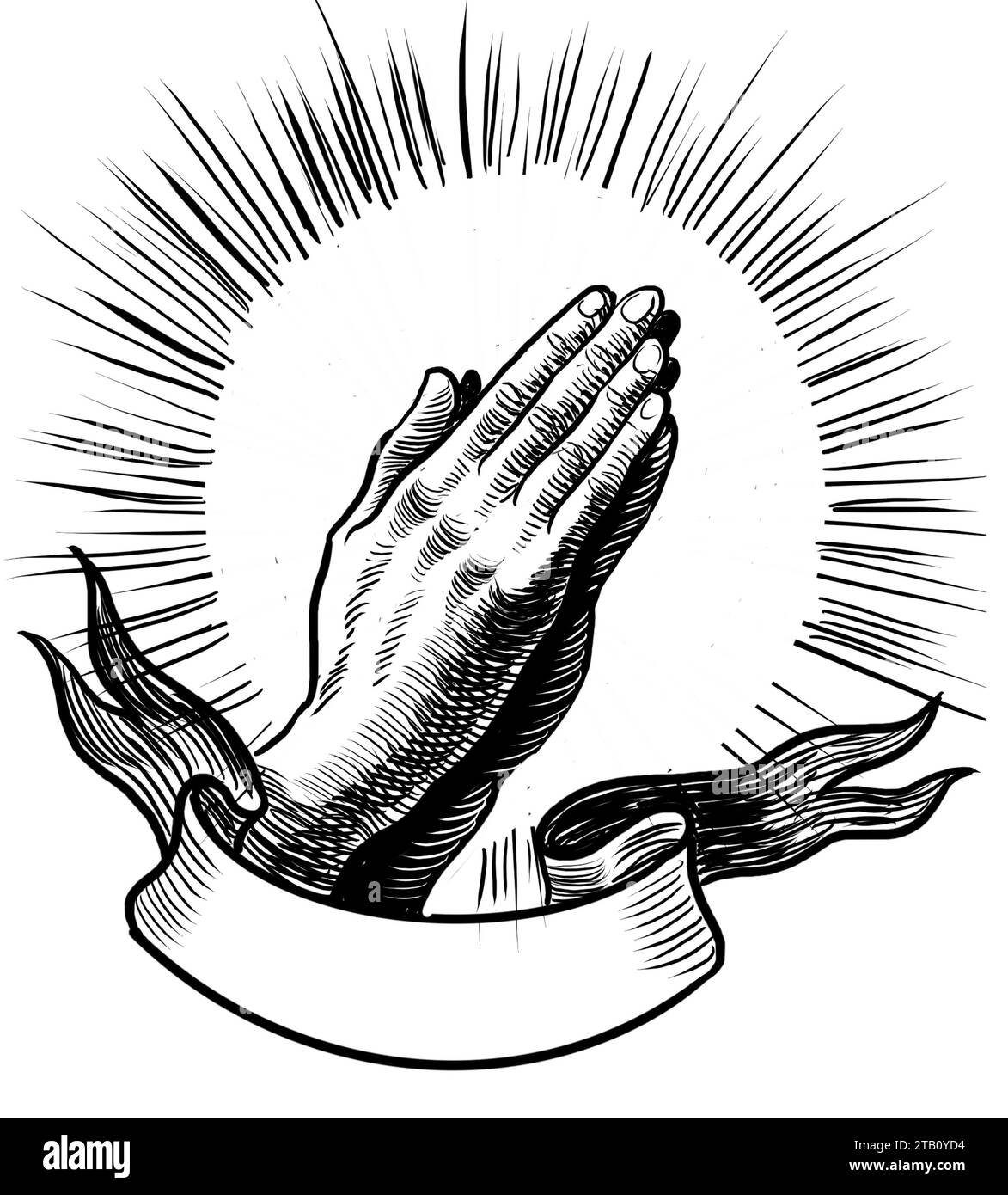 Praying hands hand drawn black and white illustration stock photo alamy