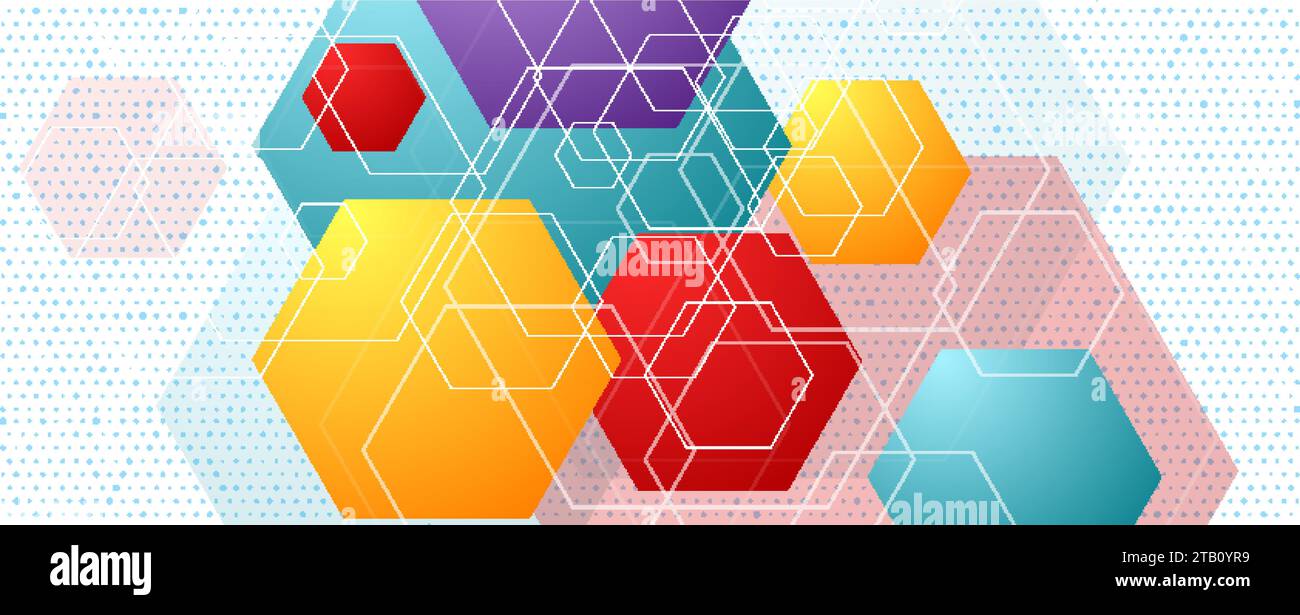 Colorful hexagons abstract geometric hi-tech background. Vector banner design Stock Vector