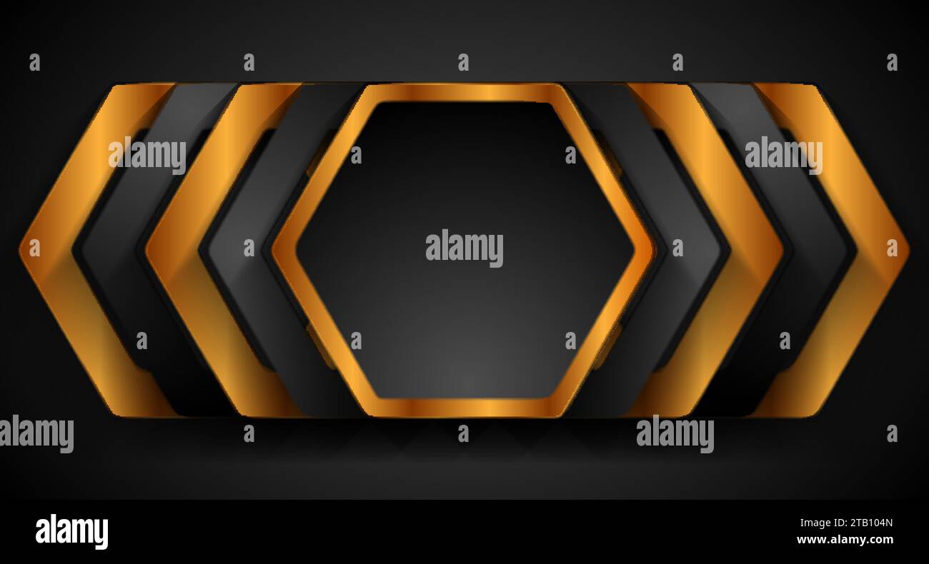 Black and golden hexagons abstract tech geometric background. Vector ...