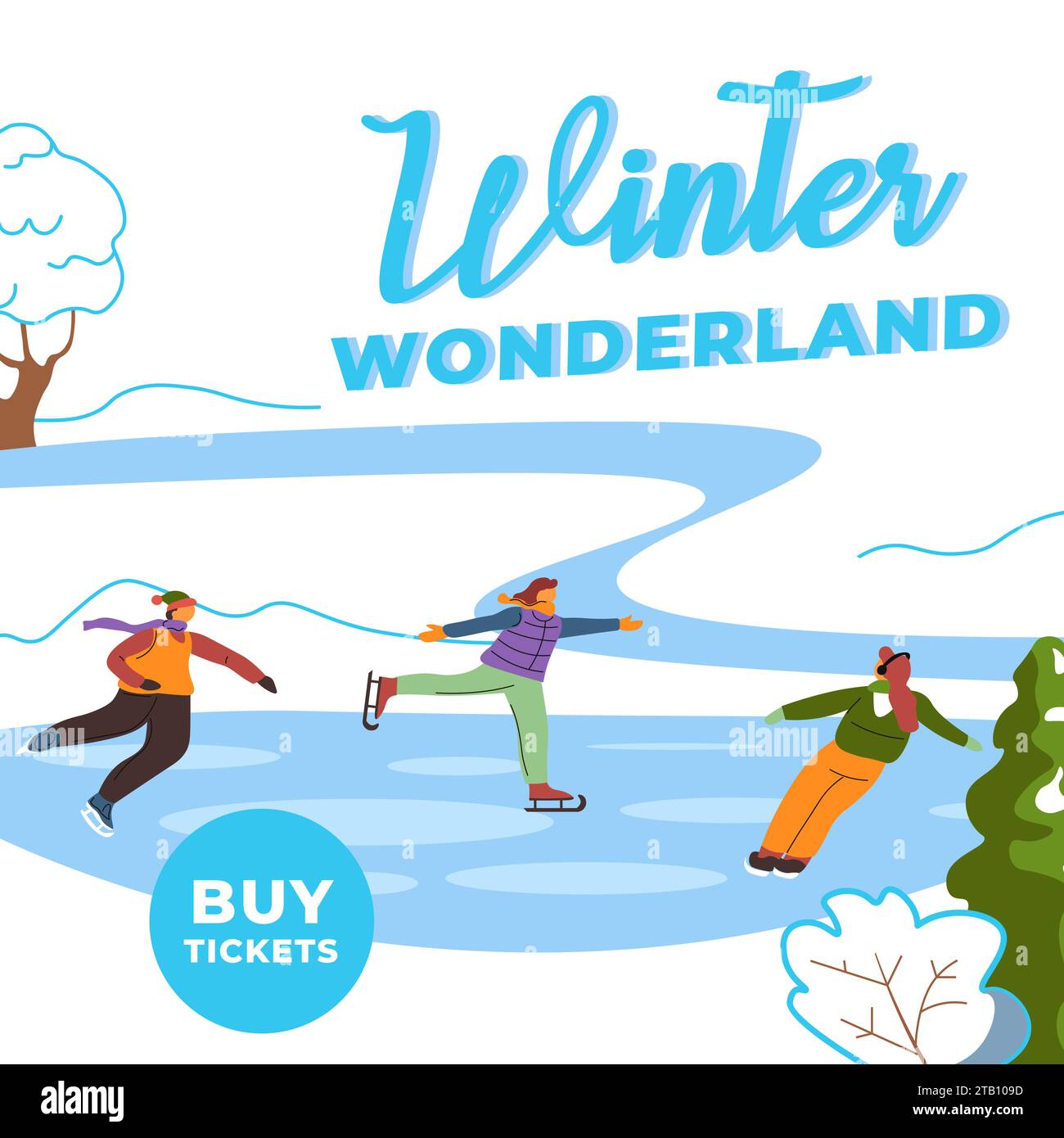 Ice skating rink, buy tickets on winter wonderland Stock Vector Image