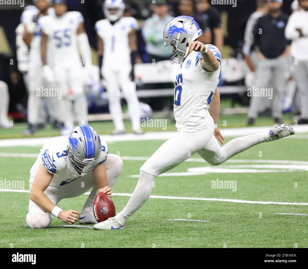New Orleans, USA. 03rd Dec, 2023. Detroit Lions place kicker Riley