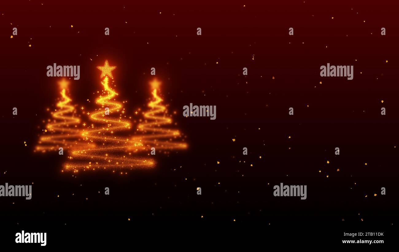 Abstract golden christmas tree on gradient red background with copy ...